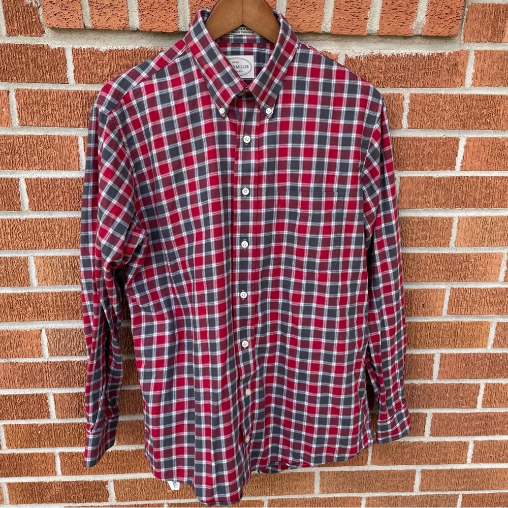 Jacob Miller Single Needle Shirt Mens M Red/Gray Plaid Wool Blend Button Down